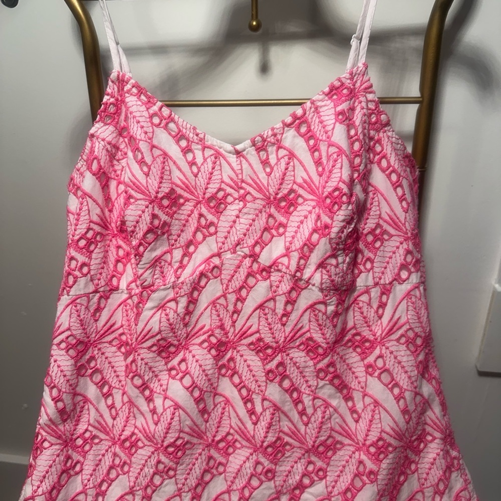 Crown & Ivy Pink and White Embroidered Mini Dress Womens Size 10 EUC - Picture 6 of 10